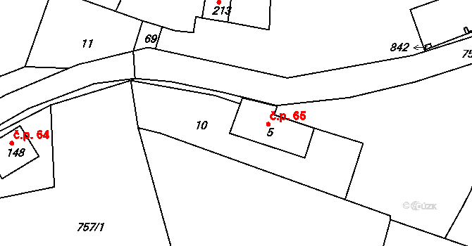 Rabštejn nad Střelou 65, Manětín na parcele st. 5 v KÚ Rabštejn nad Střelou, Katastrální mapa