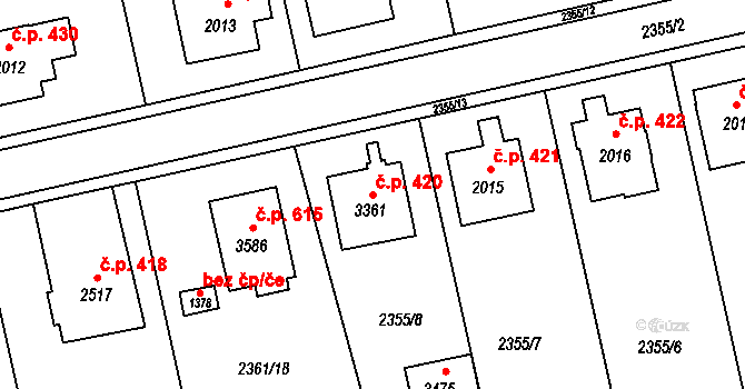 Týnské Předměstí 420, Domažlice na parcele st. 3361 v KÚ Domažlice, Katastrální mapa