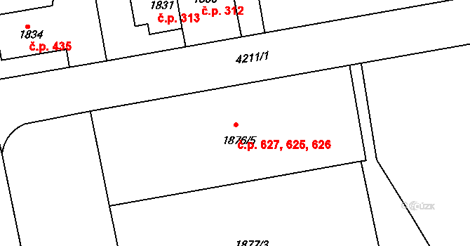 Pražské Předměstí 625,626,627, Jaroměř na parcele st. 1876/5 v KÚ Jaroměř, Katastrální mapa