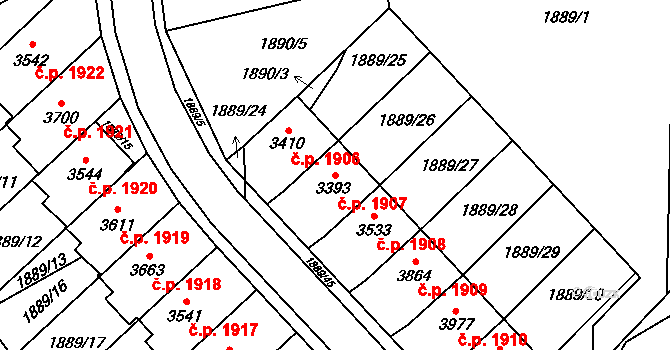 Náchod 1907 na parcele st. 3393 v KÚ Náchod, Katastrální mapa