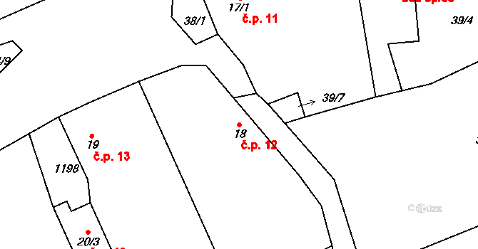 Hůrky 12, Zahrádka na parcele st. 18 v KÚ Hůrky u Zahrádky, Katastrální mapa