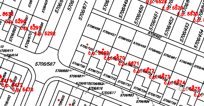 Jihlava 5670 na parcele st. 5706/721 v KÚ Jihlava, Katastrální mapa