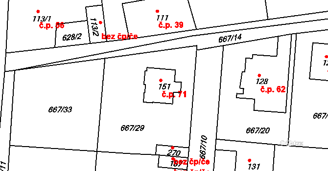 Loučná nad Desnou 71 na parcele st. 151 v KÚ Kociánov, Katastrální mapa