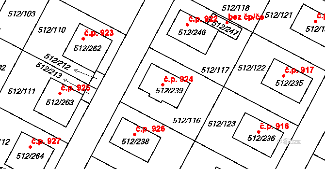Srubec 924 na parcele st. 512/239 v KÚ Srubec, Katastrální mapa