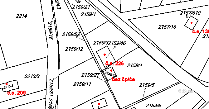 Lužice 226 na parcele st. 2159/46 v KÚ Lužice u Hodonína, Katastrální mapa
