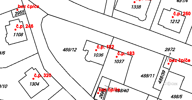 Horní Brána 182, Český Krumlov na parcele st. 1036 v KÚ Český Krumlov, Katastrální mapa