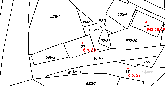 Černčice 58, Petrohrad na parcele st. 72/1 v KÚ Černčice u Petrohradu, Katastrální mapa