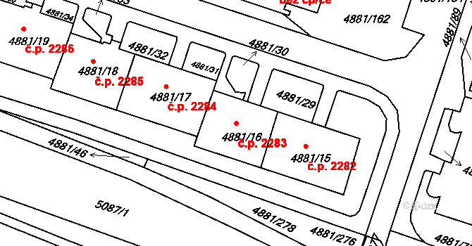 Louny 2283 na parcele st. 4881/16 v KÚ Louny, Katastrální mapa