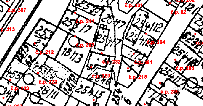 Kostice 232 na parcele st. 254/7 v KÚ Kostice, Katastrální mapa