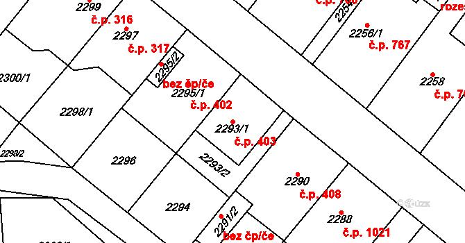 Pohořelice 403 na parcele st. 2293/1 v KÚ Pohořelice nad Jihlavou, Katastrální mapa