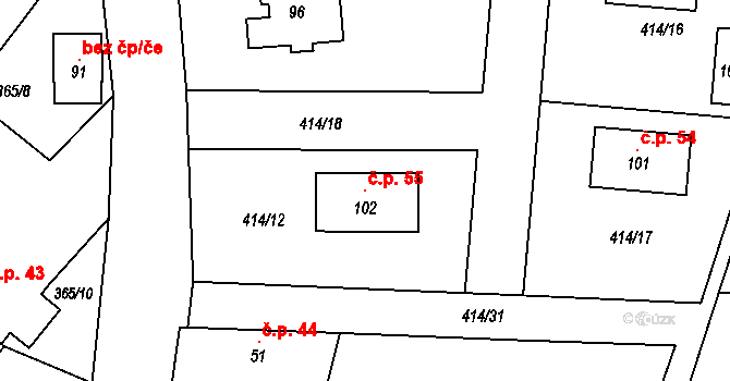 Leškovice 55 na parcele st. 102 v KÚ Leškovice, Katastrální mapa