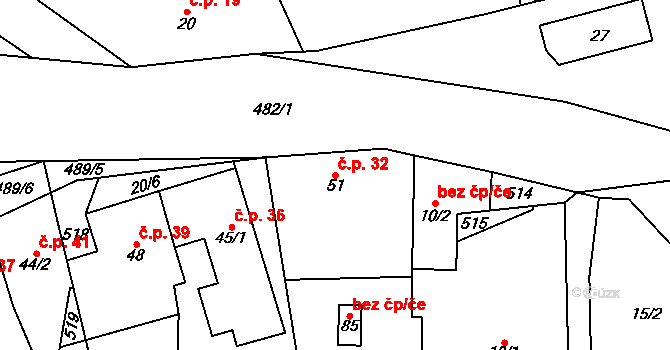 Bousín 32 na parcele st. 51 v KÚ Bousín, Katastrální mapa
