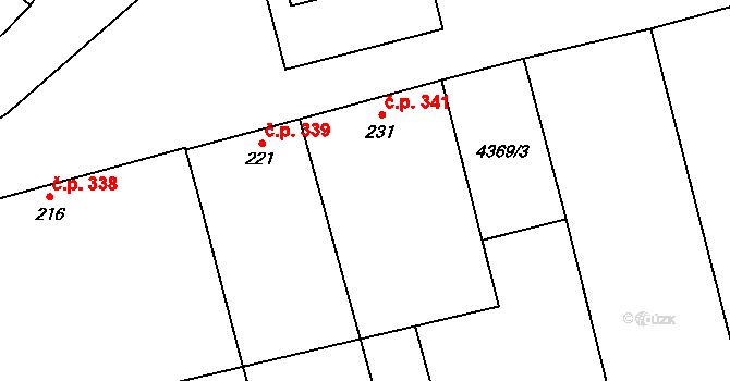 Míšovice 341, Hostěradice na parcele st. 231 v KÚ Míšovice, Katastrální mapa