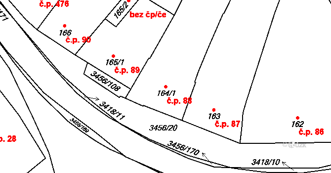 Hrušovany nad Jevišovkou 88 na parcele st. 164/1 v KÚ Hrušovany nad Jevišovkou, Katastrální mapa