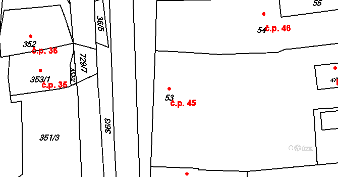 Černotín 45 na parcele st. 53 v KÚ Černotín, Katastrální mapa