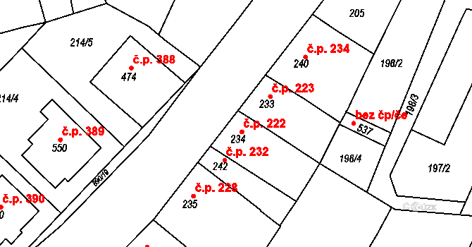 Kokory 222 na parcele st. 234 v KÚ Kokory, Katastrální mapa