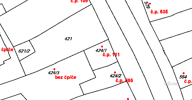 Kojetín I-Město 111, Kojetín na parcele st. 424/1 v KÚ Kojetín, Katastrální mapa