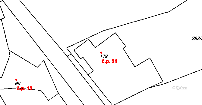 Bláto 21, Uhlířské Janovice na parcele st. 119 v KÚ Bláto, Katastrální mapa
