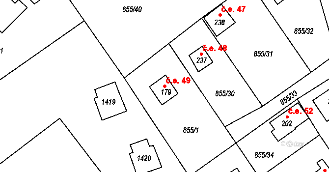 Děpoltovice 49 na parcele st. 179 v KÚ Děpoltovice, Katastrální mapa