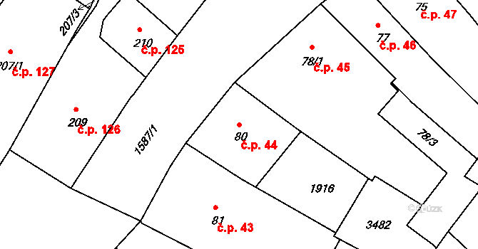 Nymburk 44 na parcele st. 80 v KÚ Nymburk, Katastrální mapa