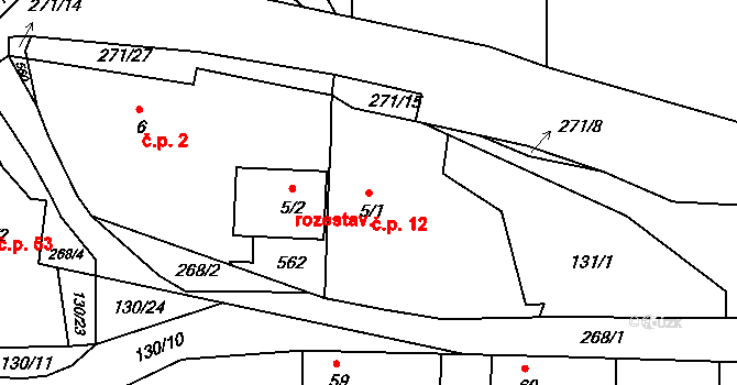 Bakov 12, Beřovice na parcele st. 5/1 v KÚ Bakov, Katastrální mapa