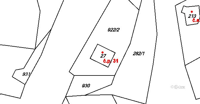 Rounek 31, Vyskytná nad Jihlavou na parcele st. 27 v KÚ Rounek, Katastrální mapa