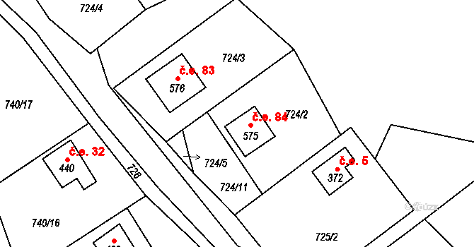 Dolní Sklenov 84, Hukvaldy na parcele st. 575 v KÚ Sklenov, Katastrální mapa