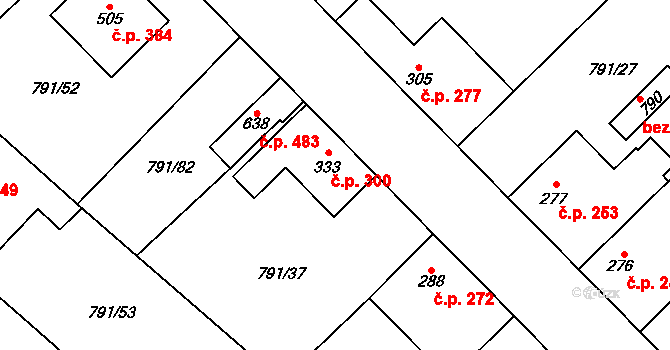 Cerhenice 300 na parcele st. 333 v KÚ Cerhenice, Katastrální mapa