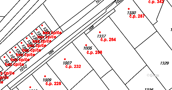 Zborovice 258 na parcele st. 1005 v KÚ Zborovice, Katastrální mapa