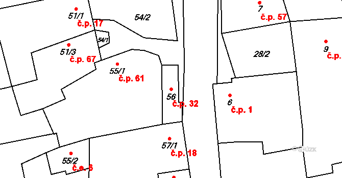 Loučka 32 na parcele st. 56 v KÚ Loučka u Bílska, Katastrální mapa