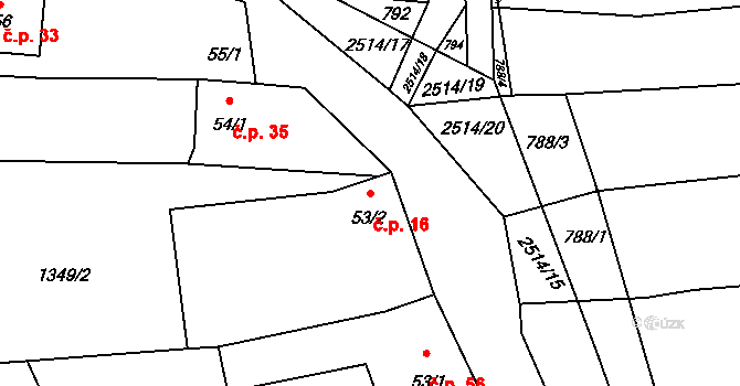 Radostice 16, Borovany na parcele st. 53/2 v KÚ Radostice u Trocnova, Katastrální mapa