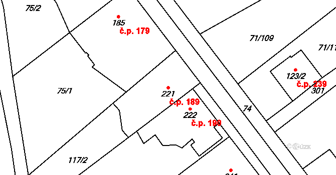 Sulejovice 189 na parcele st. 221 v KÚ Sulejovice, Katastrální mapa