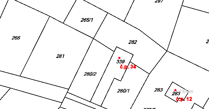 Bítouchov 34, Semily na parcele st. 339 v KÚ Bítouchov u Semil, Katastrální mapa