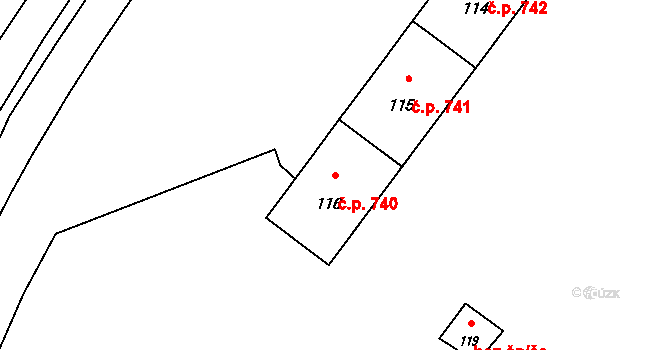 Lutyně 740, Orlová na parcele st. 116 v KÚ Horní Lutyně, Katastrální mapa