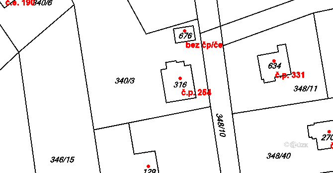 Senohraby 254 na parcele st. 316 v KÚ Senohraby, Katastrální mapa