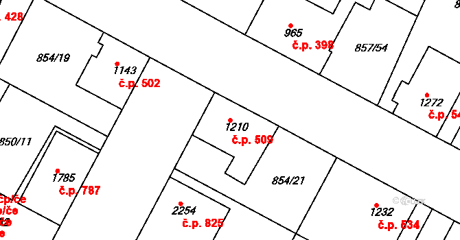 Valdické Předměstí 509, Jičín na parcele st. 1210 v KÚ Jičín, Katastrální mapa