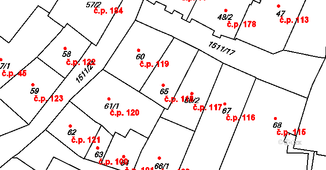 Prachatice I 118, Prachatice na parcele st. 65 v KÚ Prachatice, Katastrální mapa
