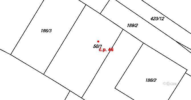 Mlýnec 46, Kopidlno na parcele st. 50/1 v KÚ Mlýnec u Kopidlna, Katastrální mapa