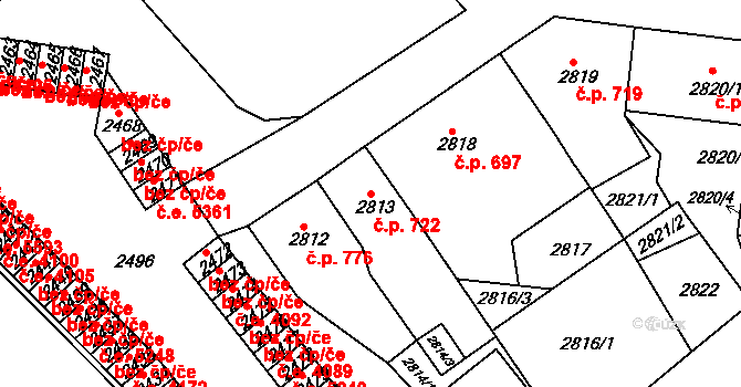 Střekov 722, Ústí nad Labem na parcele st. 2813 v KÚ Střekov, Katastrální mapa