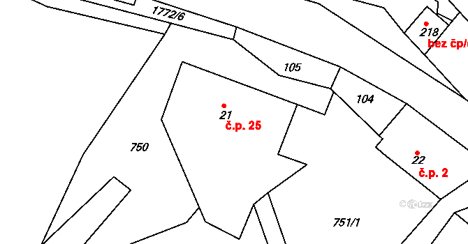 Dolní Heřmanice 25, Horní Heřmanice na parcele st. 21 v KÚ Dolní Heřmanice v Čechách, Katastrální mapa