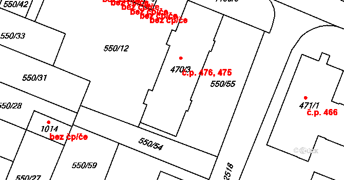 Jevíčko 476 na parcele st. 470/3 v KÚ Jevíčko-předměstí, Katastrální mapa