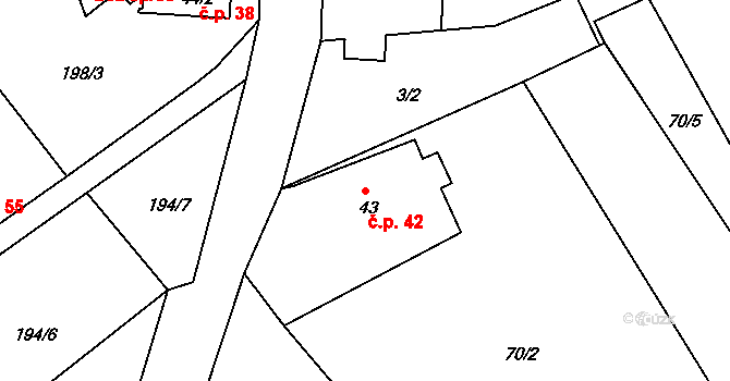 Drmaly 42, Vysoká Pec na parcele st. 43 v KÚ Drmaly, Katastrální mapa