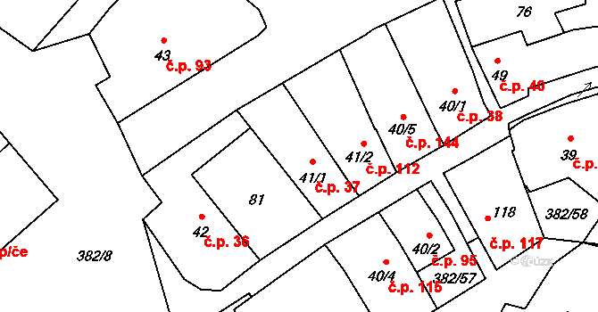 Dukovany 37 na parcele st. 41/1 v KÚ Dukovany, Katastrální mapa