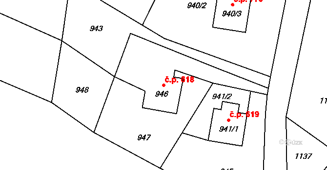 Skřečoň 618, Bohumín na parcele st. 946 v KÚ Skřečoň, Katastrální mapa