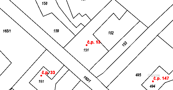 Vrbice 13, Bohumín na parcele st. 151 v KÚ Vrbice nad Odrou, Katastrální mapa