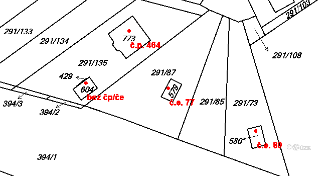 Černčice 77 na parcele st. 579 v KÚ Černčice u Loun, Katastrální mapa