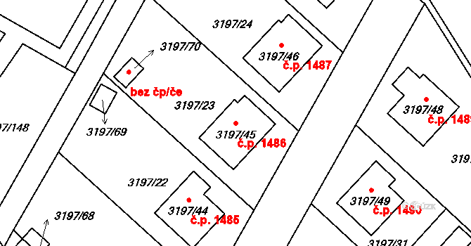 Pelhřimov 1486 na parcele st. 3197/45 v KÚ Pelhřimov, Katastrální mapa