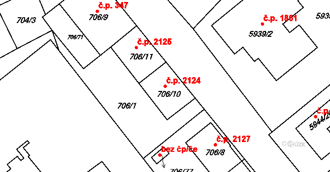 Frýdek 2124, Frýdek-Místek na parcele st. 706/10 v KÚ Frýdek, Katastrální mapa