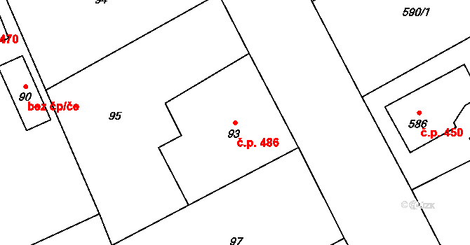 Vendryně 486 na parcele st. 93 v KÚ Vendryně, Katastrální mapa