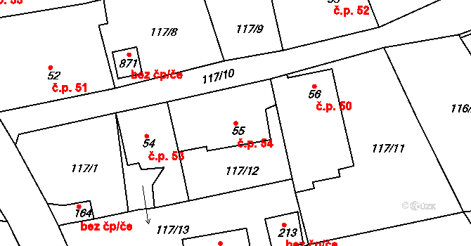 Podhrad 54, Cheb na parcele st. 55 v KÚ Podhrad, Katastrální mapa